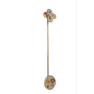Gold Tone Cloisonne-Style Enamel Floral Lapel Stick Pin Brooch, M962